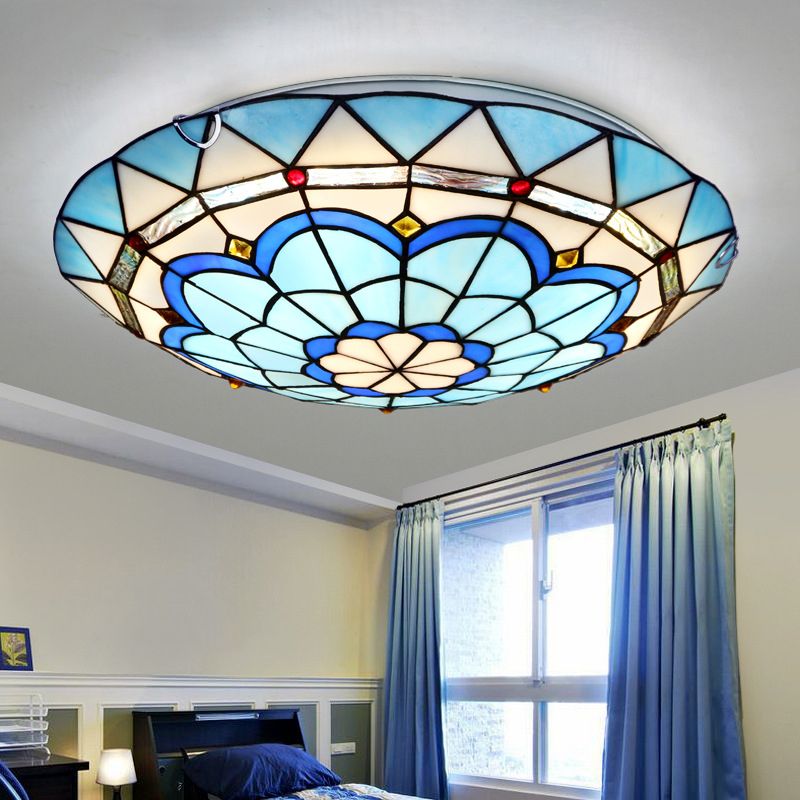 Eldiris | Tiffany Glass Mosaic Flush Mount Ceiling Light