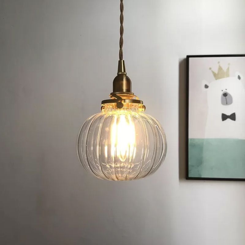 Pythos | Vintage Pumpkin Glass Ribbed LED Pendant Light