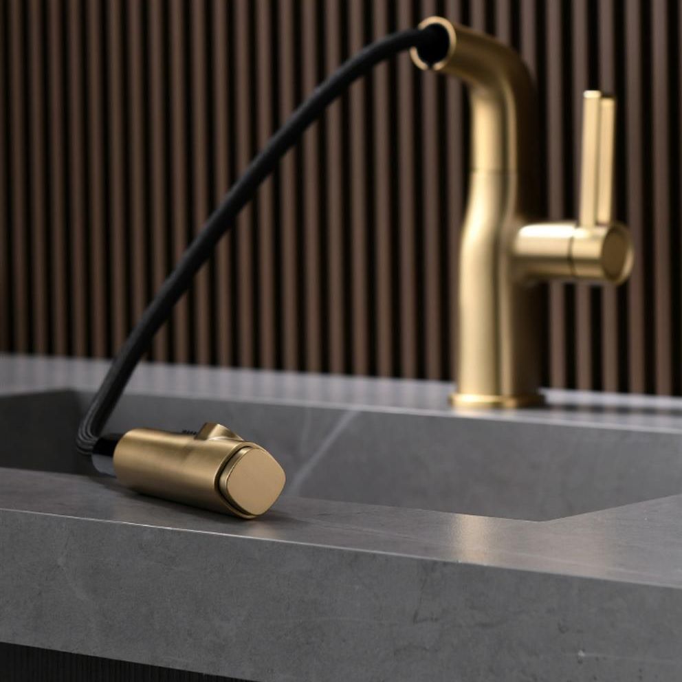 Mysivalla | Modern Curved Column Bathroom Sink Tap with Retractable Spout