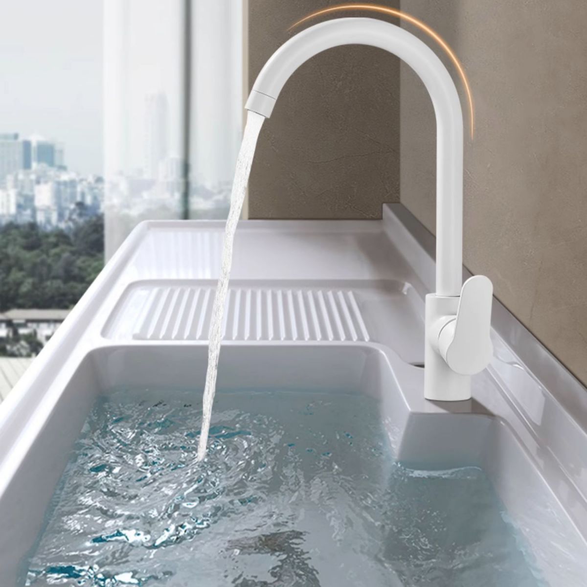 Halvike | Modern High Arc Swivel Spout Kitchen Sink Mixer Tap