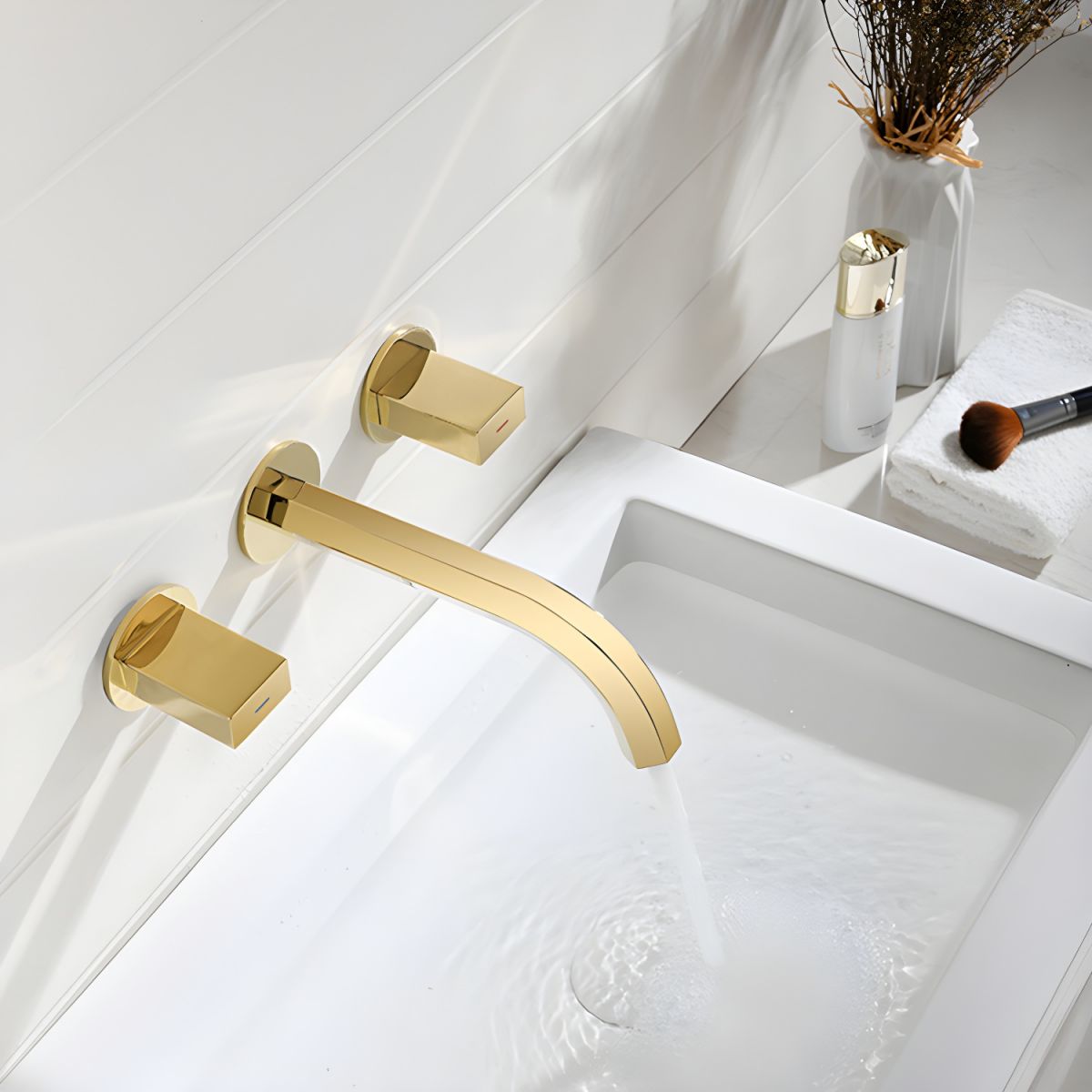 Juvallur | Modern Curved Profile Wall Mounted Bathroom Tap with Dual Knobs