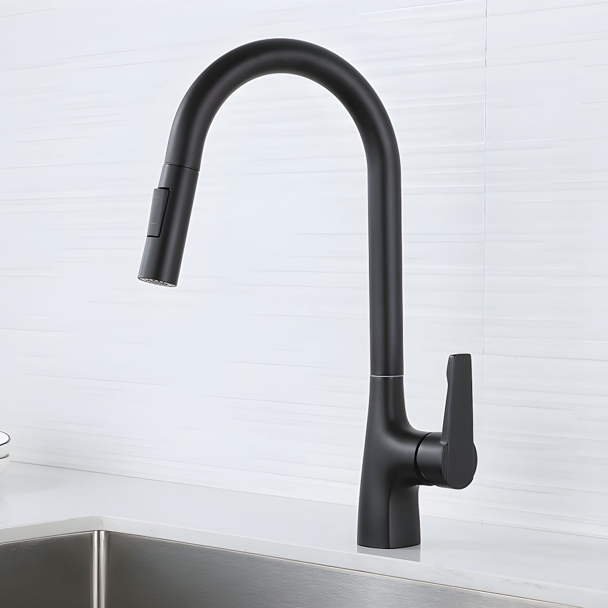 Alvordic | High Arc and Gooseneck Pull Out Spout Kitchen Sink Mixer Tap