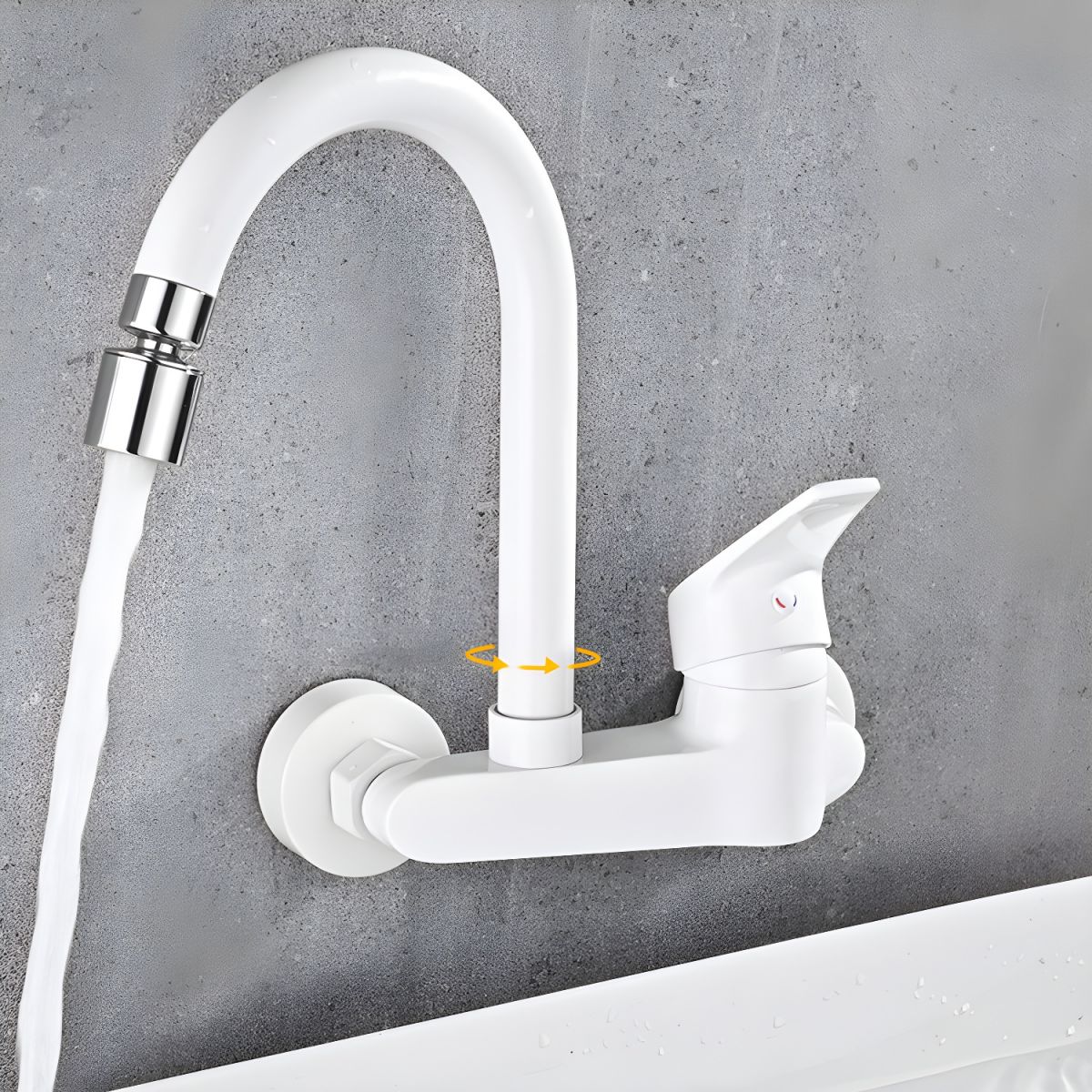 Arviden | Modern Wall Mounted Rotatable High Arc Kitchen Mixer Tap