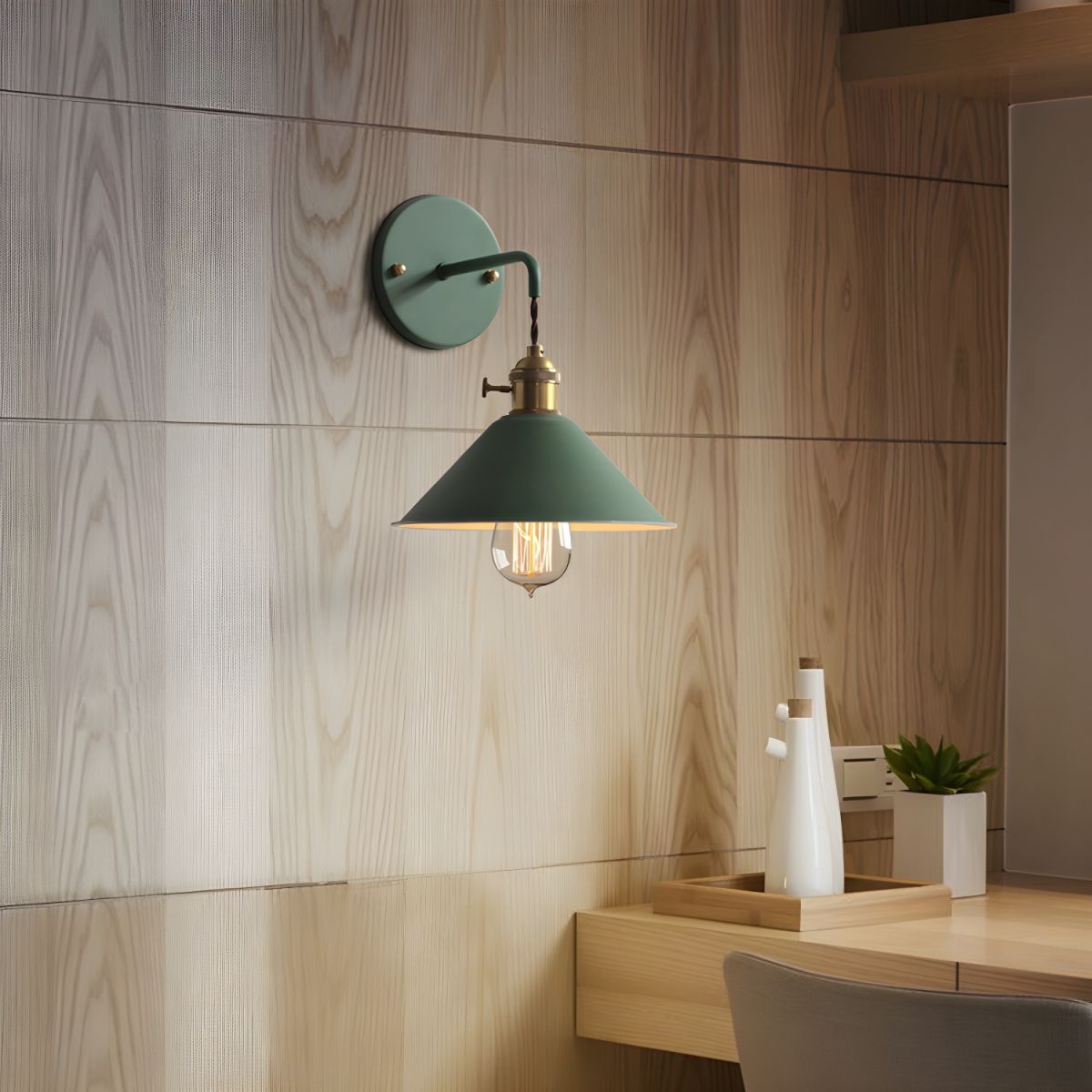 Velmory | Vintage Painted Metal Downward Shade Modern Wall Light