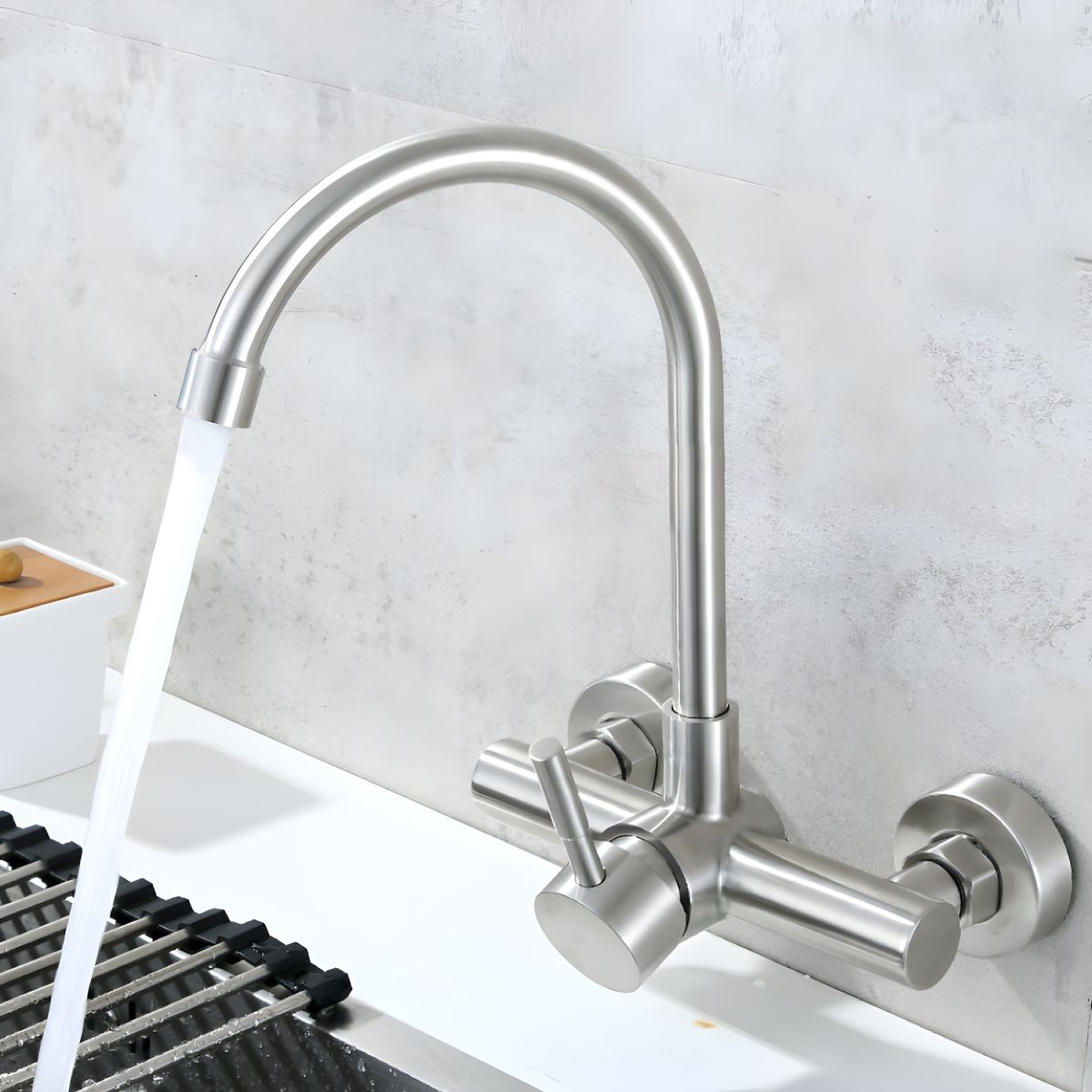 Lythic | High Arc Wall Mounted Swivel Spout Kitchen Sink Tap