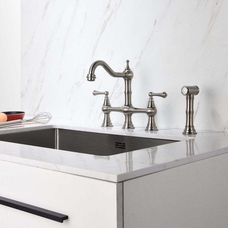 Kalvorth | Modern Dual Lever Low Arc Bridge Kitchen Sink Tap