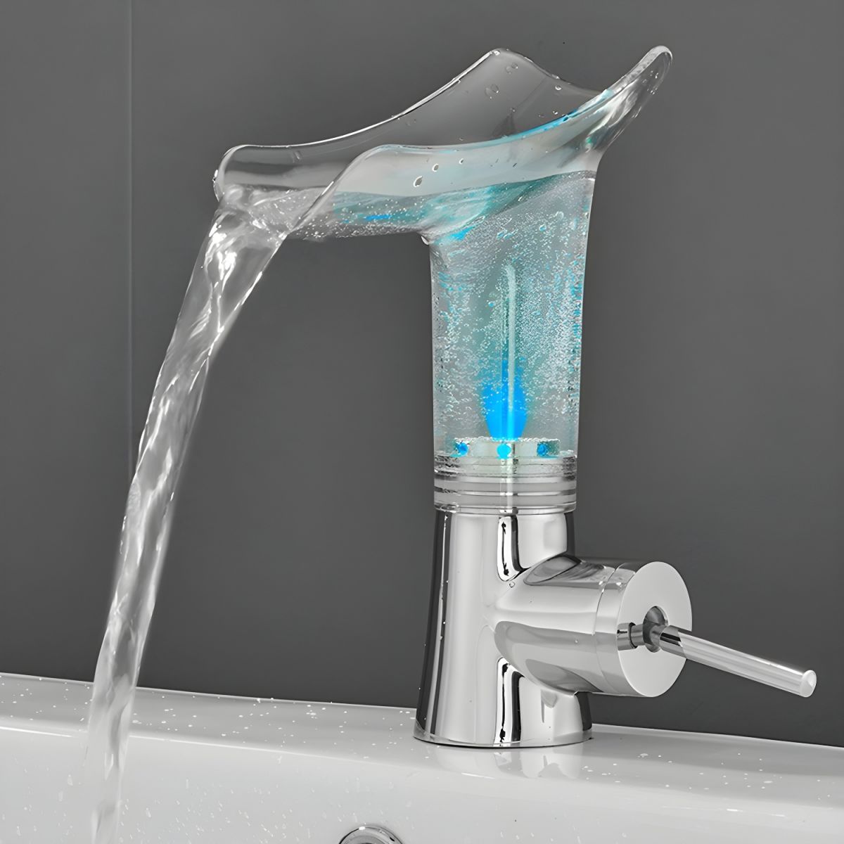 Elduvike | Modern Arched Profile Waterfall Bathroom Sink Tap