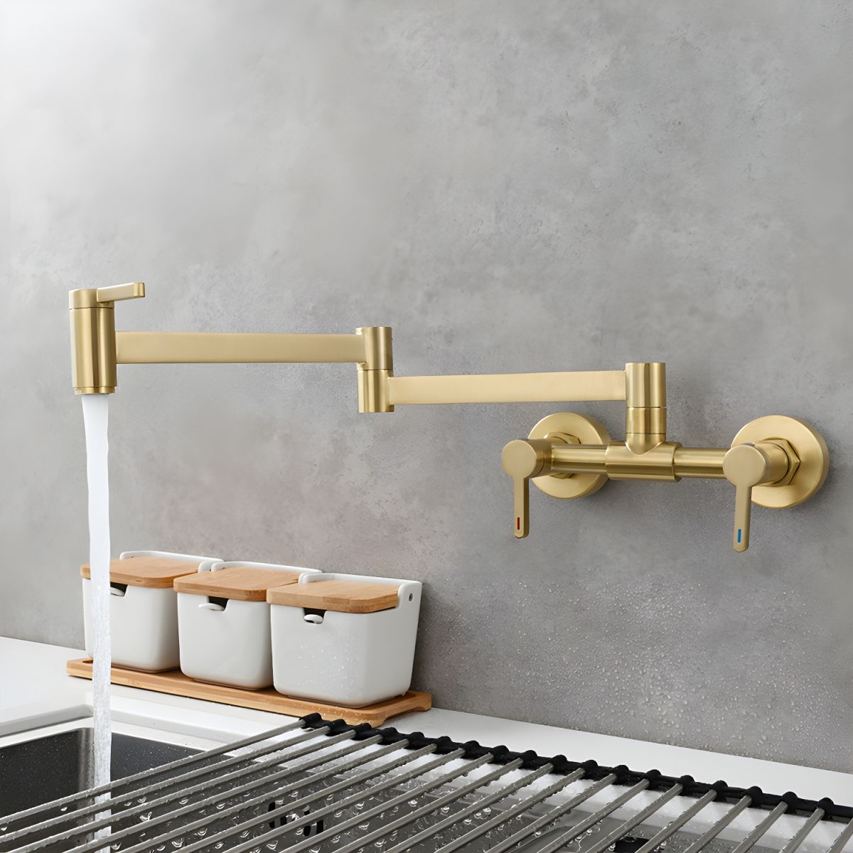Arviken | Sleek Wall Mounted Folding Arm Pot Filler Kitchen Tap
