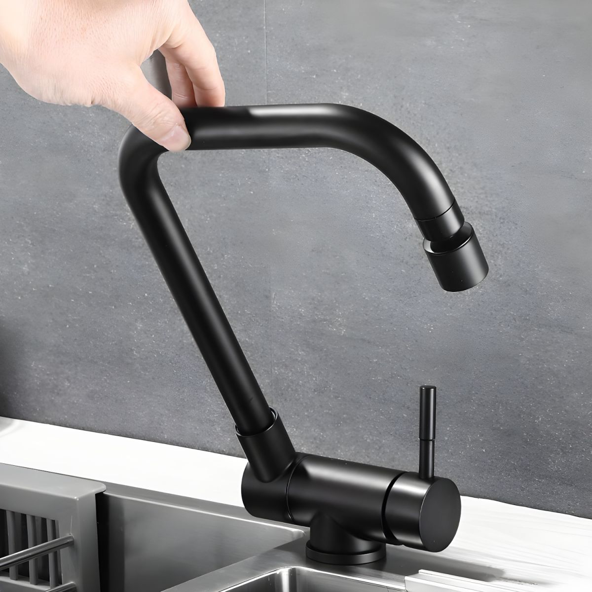 Thaloric | Sleek Foldable Design Swivel High Arc Kitchen Sink Mixer Tap