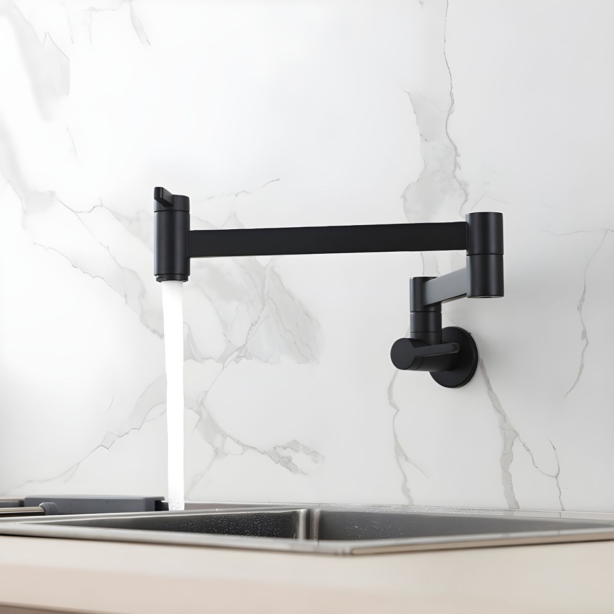 Arviden | Wall Mounted Pull Down and Articulated Kitchen Pot Filler Tap