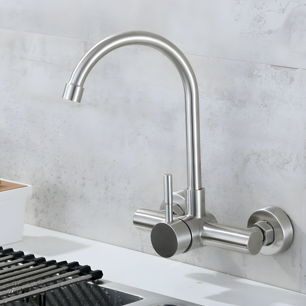 Lythic | High Arc Wall Mounted Swivel Spout Kitchen Sink Tap