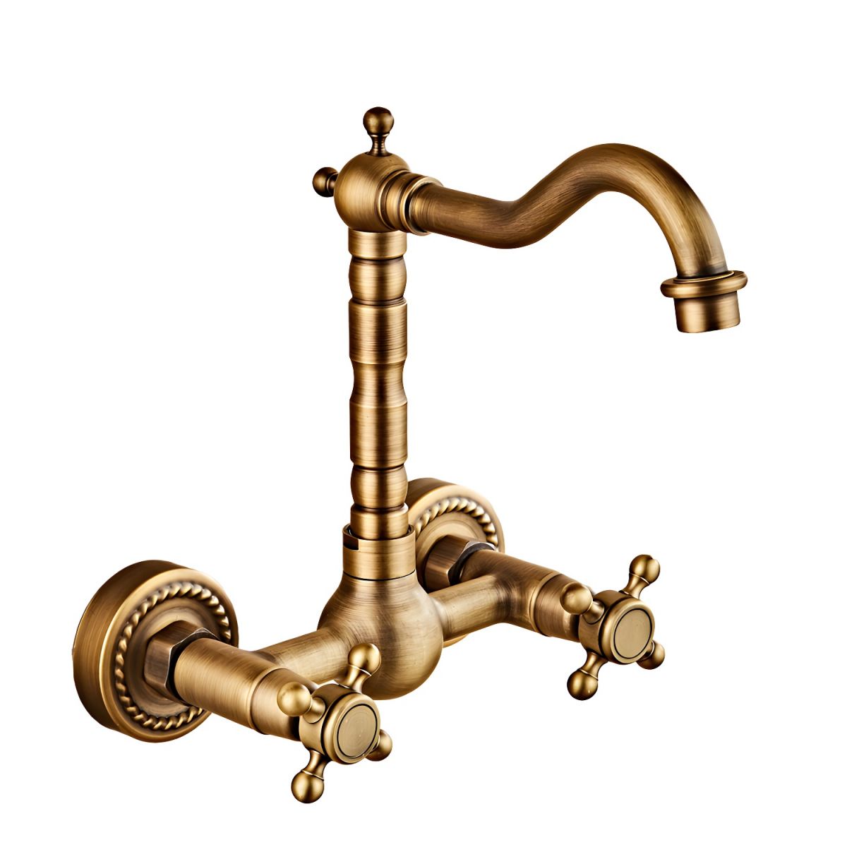 Thalvrik | Rustic Arched Profile Dual Handle Wall Mounted Bathroom Basin Tap