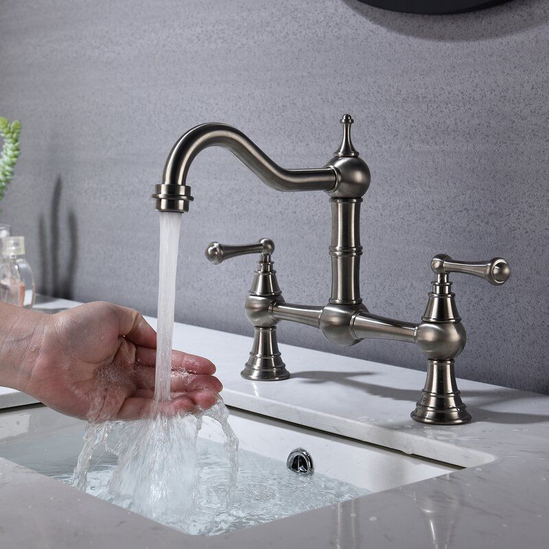Kalvorth | Modern Dual Lever Low Arc Bridge Kitchen Sink Tap
