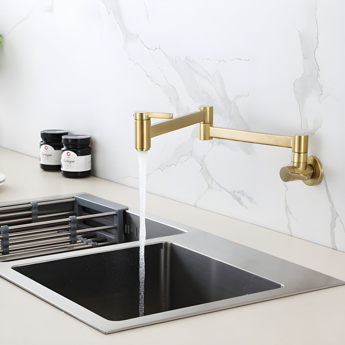 Arviden | Wall Mounted Pull Down and Articulated Kitchen Pot Filler Tap