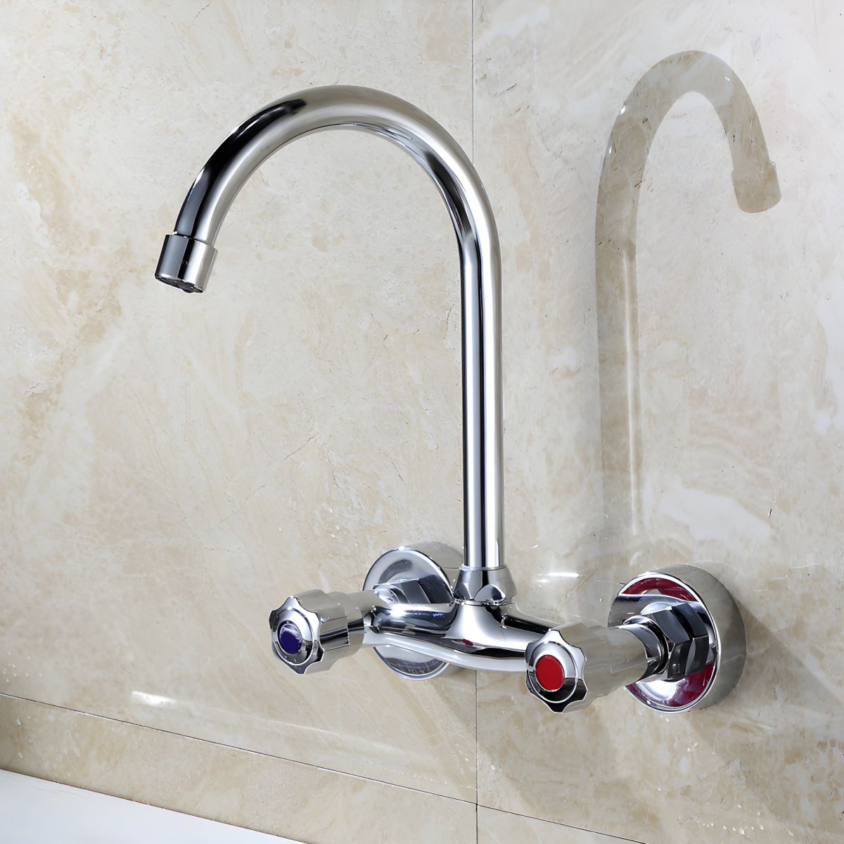 Lythrun | Sleek Wall Mounted Swivel Spout Kitchen Sink Tap with Dual Knob Handles