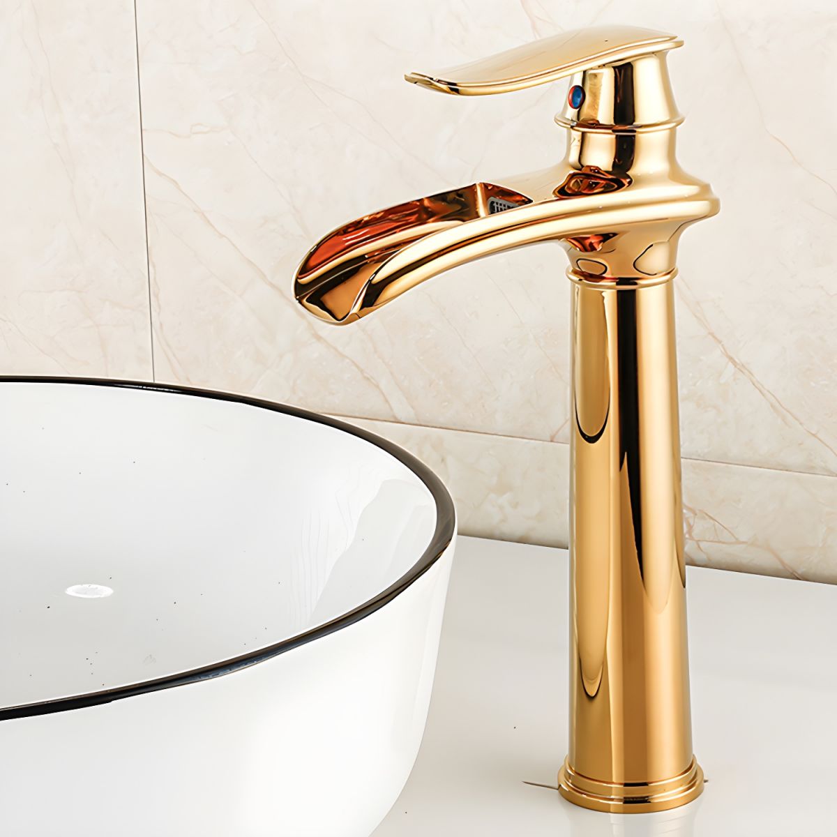 Sylthiro | Contemporary Arched Profile Waterfall Spout Vessel Bathroom Tap