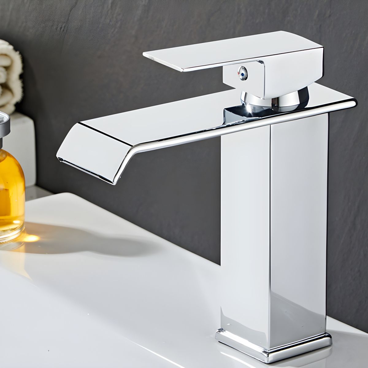 Hravund | Modern Square Waterfall Spout Bathroom Sink Tap