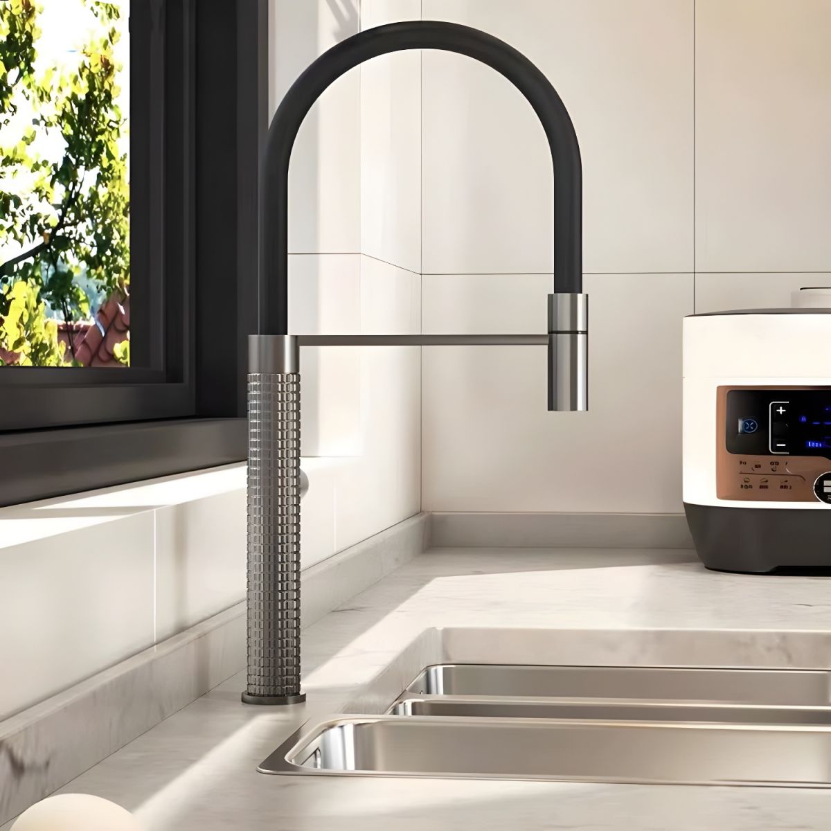 Lythvike | Industrial High Arc Swivel Spout Kitchen Sink Mixer Tap with Single Lever