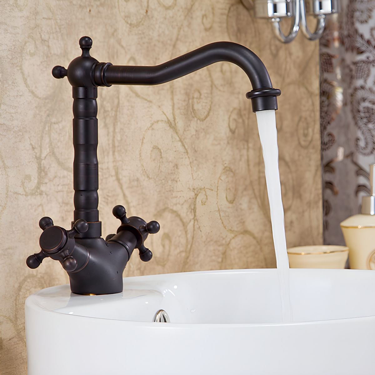 Skovaka | Modern Curved Column Centerset Bathroom Sink Tap with Dual Cross Handles