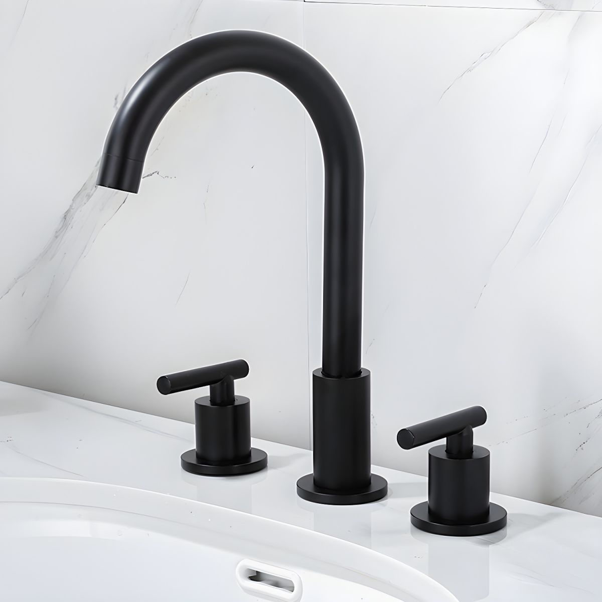 Sylvorne | Modern Tubular Profile Widespread Dual Lever Bathroom Sink Tap