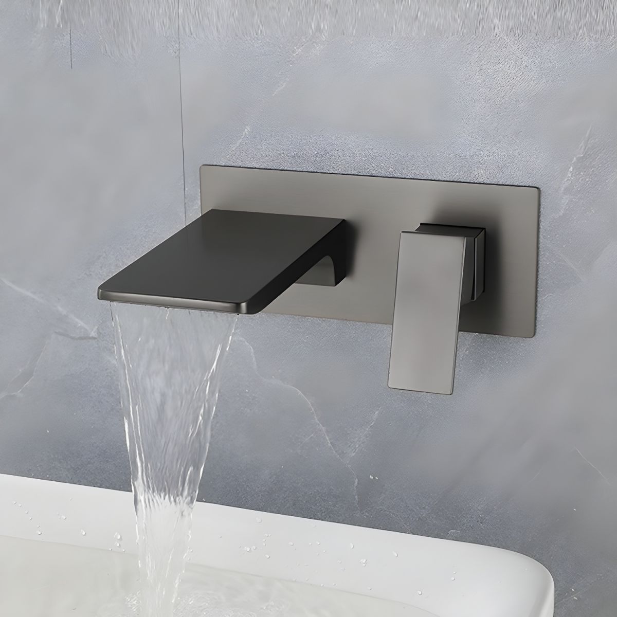 Luvarni | Modern Wall Mounted Square Profile Waterfall Bathroom Tap