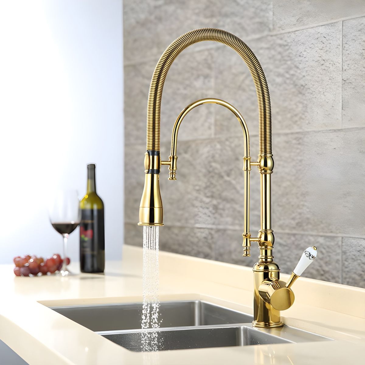 Lythavik | Industrial High Arc Spring Spout Pull Down Kitchen Sink Mixer Tap