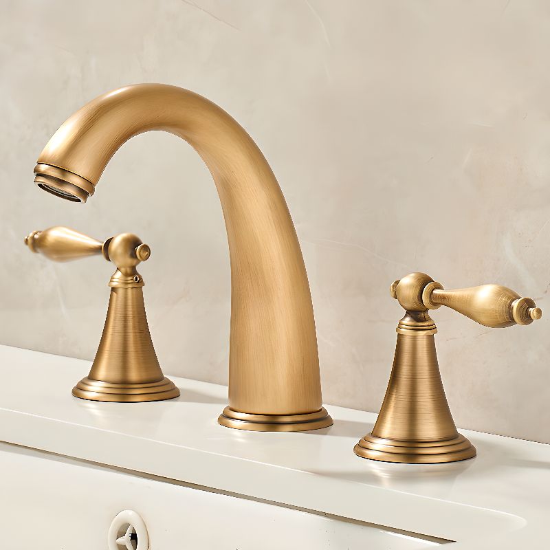 Fennoscic | Contemporary Arched Profile Widespread Dual Handle Bathroom Sink Tap