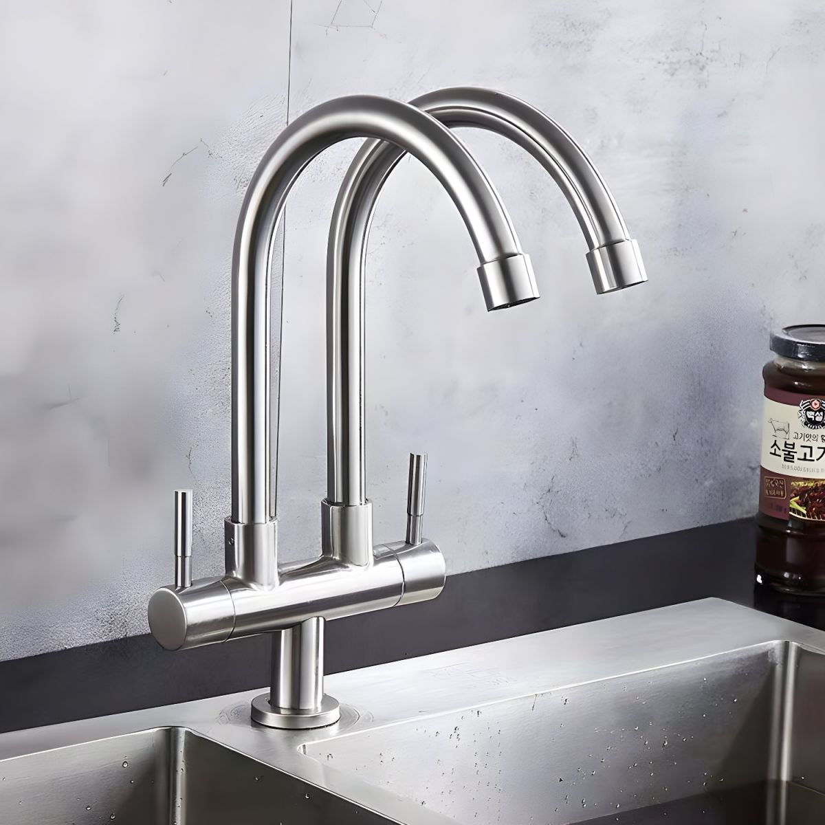 Arviden | Modern High Arc Dual Spout Kitchen Sink Tap with Dual Handles