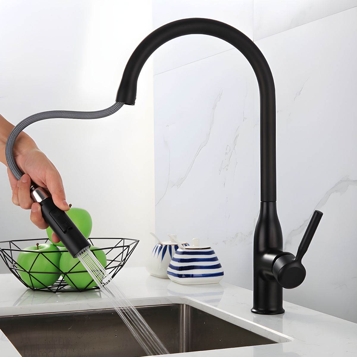Fjordis | Nordic Gooseneck Pull Out Swivel Spout Kitchen Sink Mixer Tap