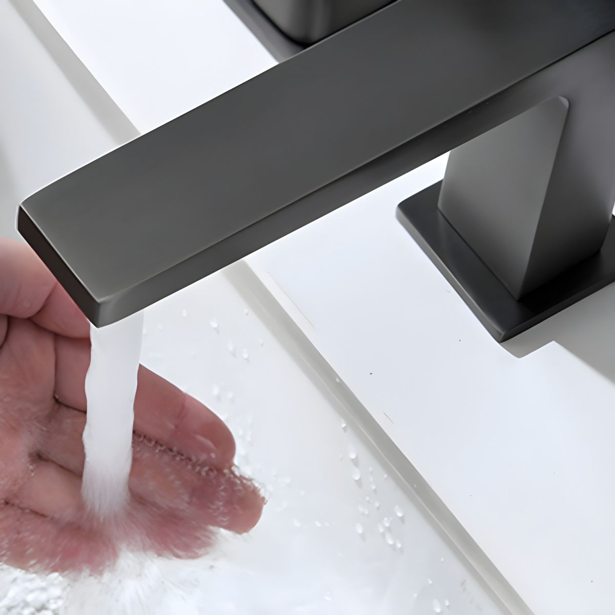 Hjalmar | Widespread Square Silhouette Dual Lever Bathroom Sink Tap