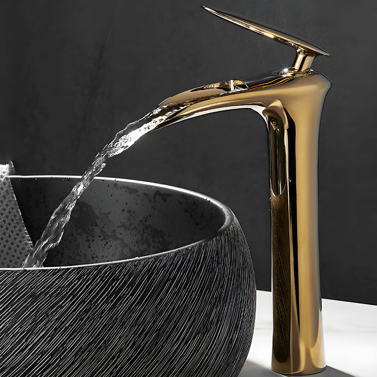 Fjordiec | Modern Low Arc Single Lever Waterfall Spout Bathroom Sink Tap