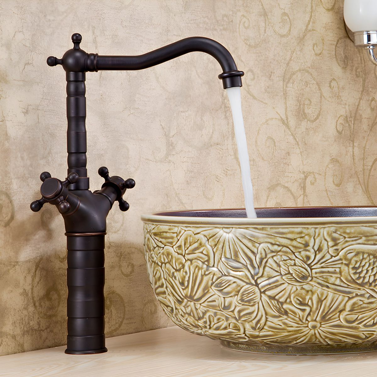 Skovaka | Modern Curved Column Centerset Bathroom Sink Tap with Dual Cross Handles