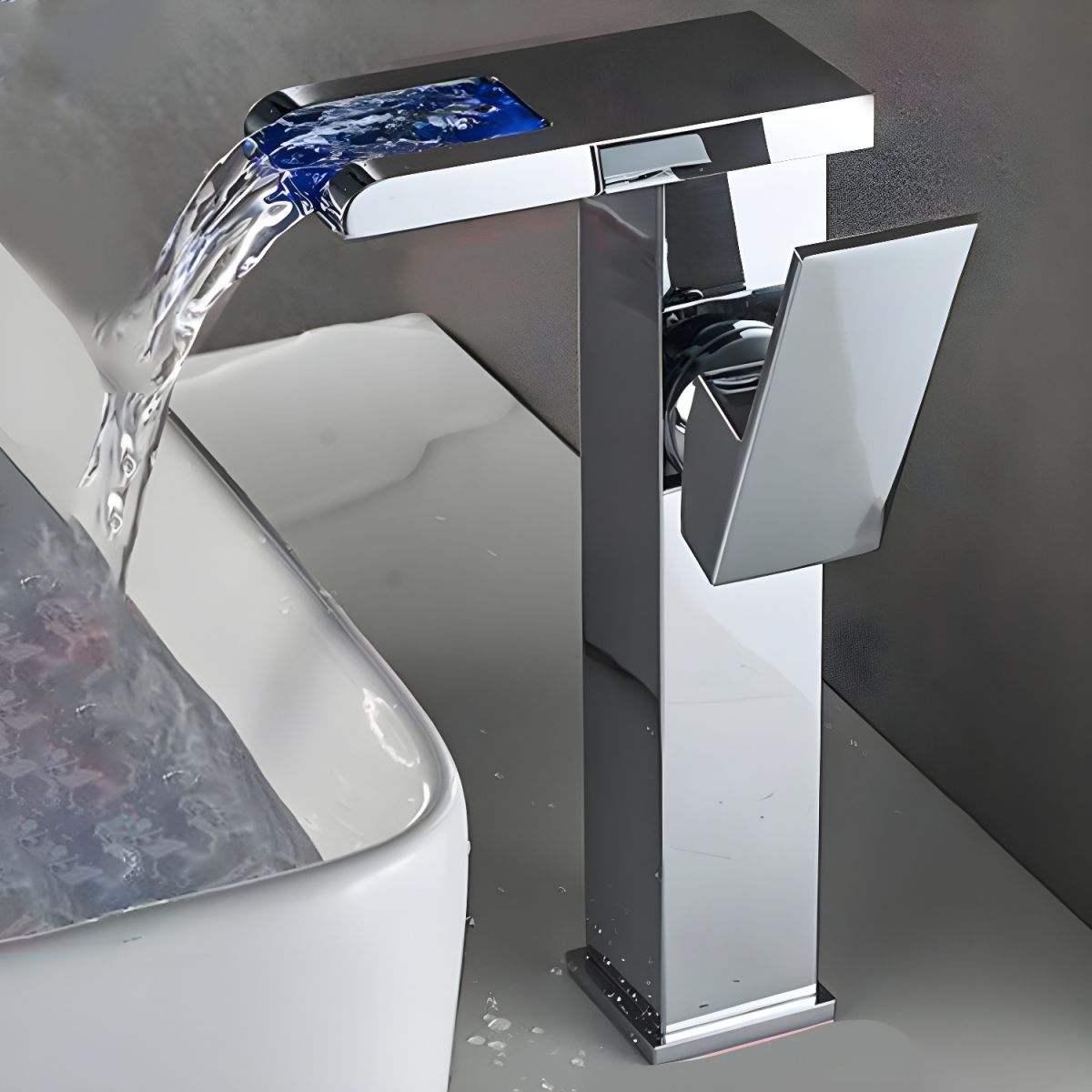 Alvundir | Tall Rectangular Waterfall Spout Bathroom Sink Tap