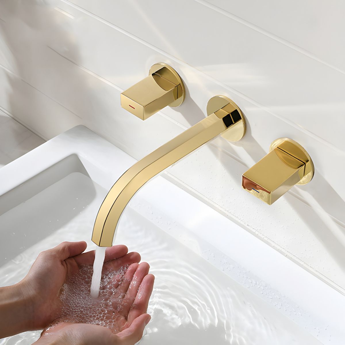 Juvallur | Modern Curved Profile Wall Mounted Bathroom Tap with Dual Knobs