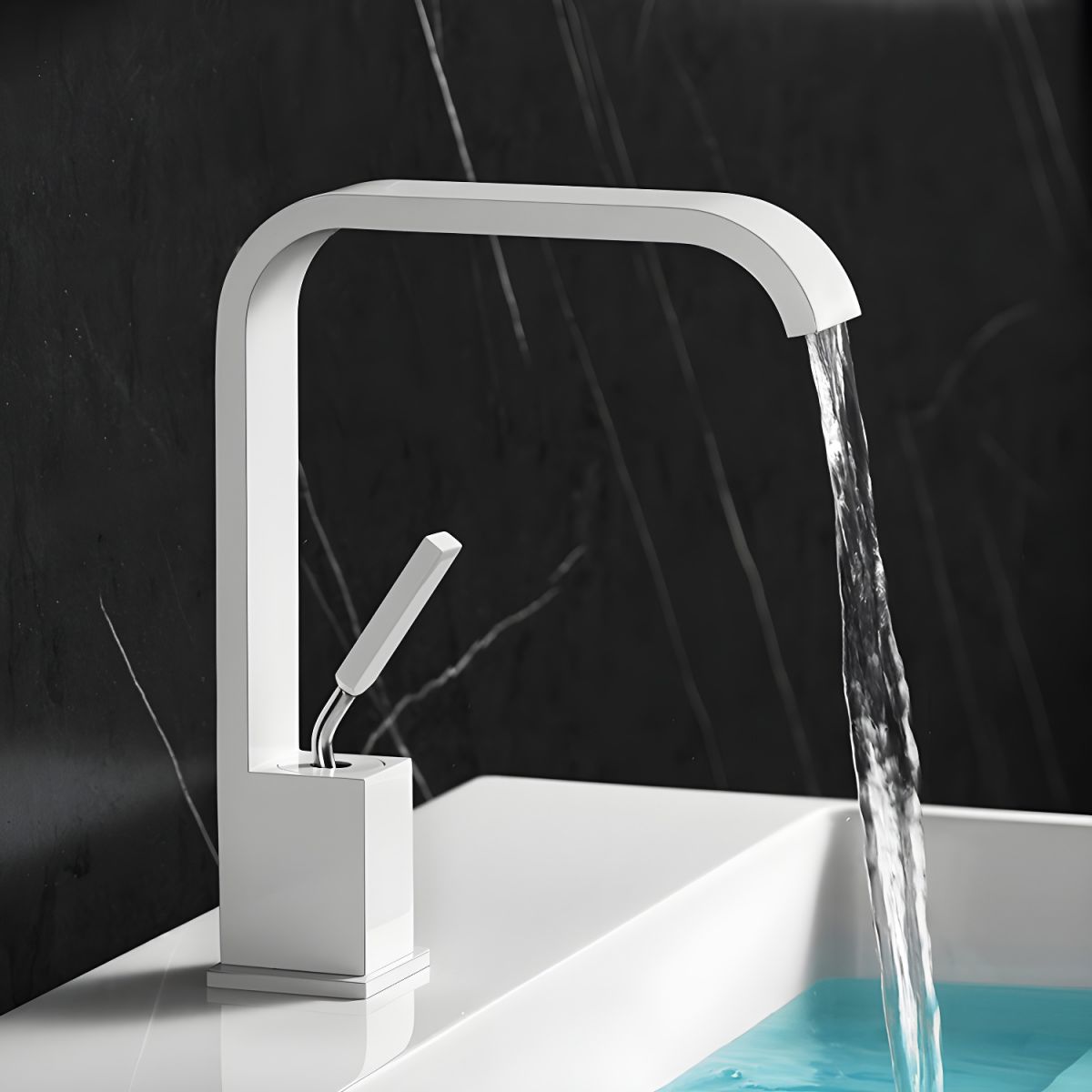 Sylthire | Contemporary Arched Profile Waterfall Bathroom Sink Tap