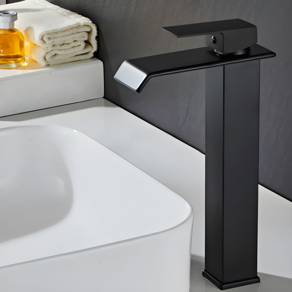 Hravund | Modern Square Waterfall Spout Bathroom Sink Tap