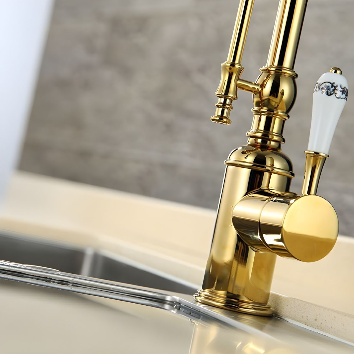 Lythavik | Industrial High Arc Spring Spout Pull Down Kitchen Sink Mixer Tap