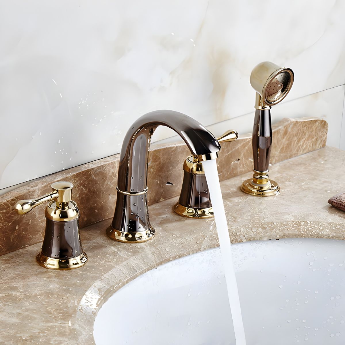 Alsvill | Luxury High Arc Spout Widespread Knob Handle Bathroom Tap