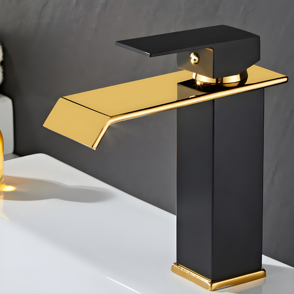 Hravund | Modern Square Waterfall Spout Bathroom Sink Tap