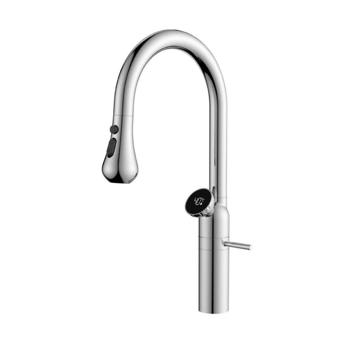 Syltara | Professional Arched Retractable Spout Kitchen Mixer Tap with Temperature Display
