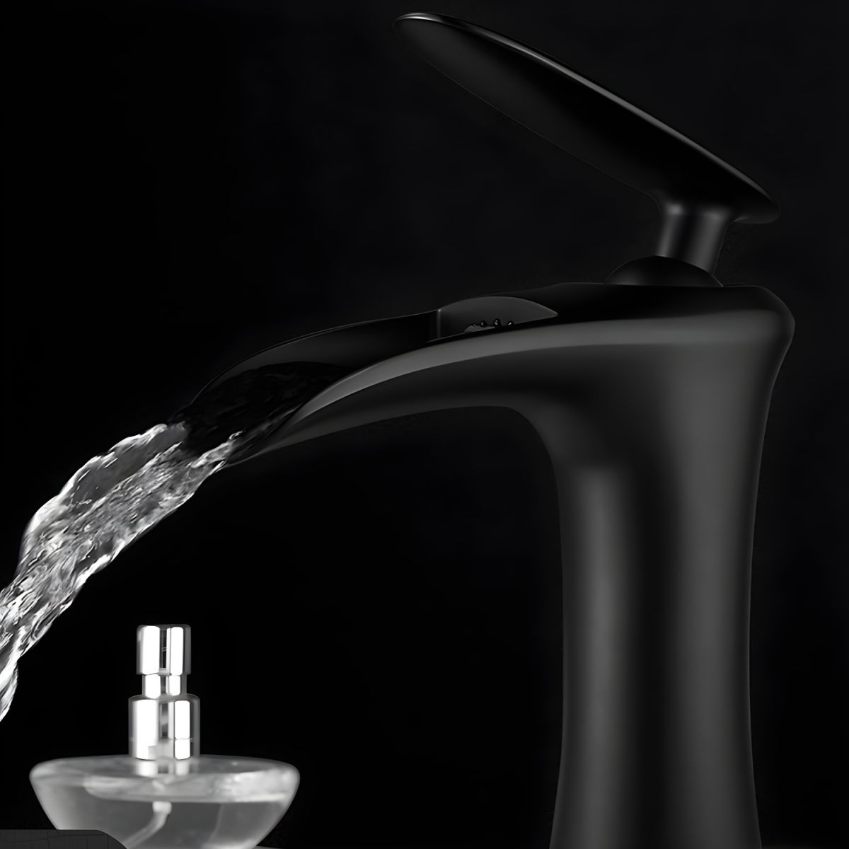 Fjordiec | Modern Low Arc Single Lever Waterfall Spout Bathroom Sink Tap