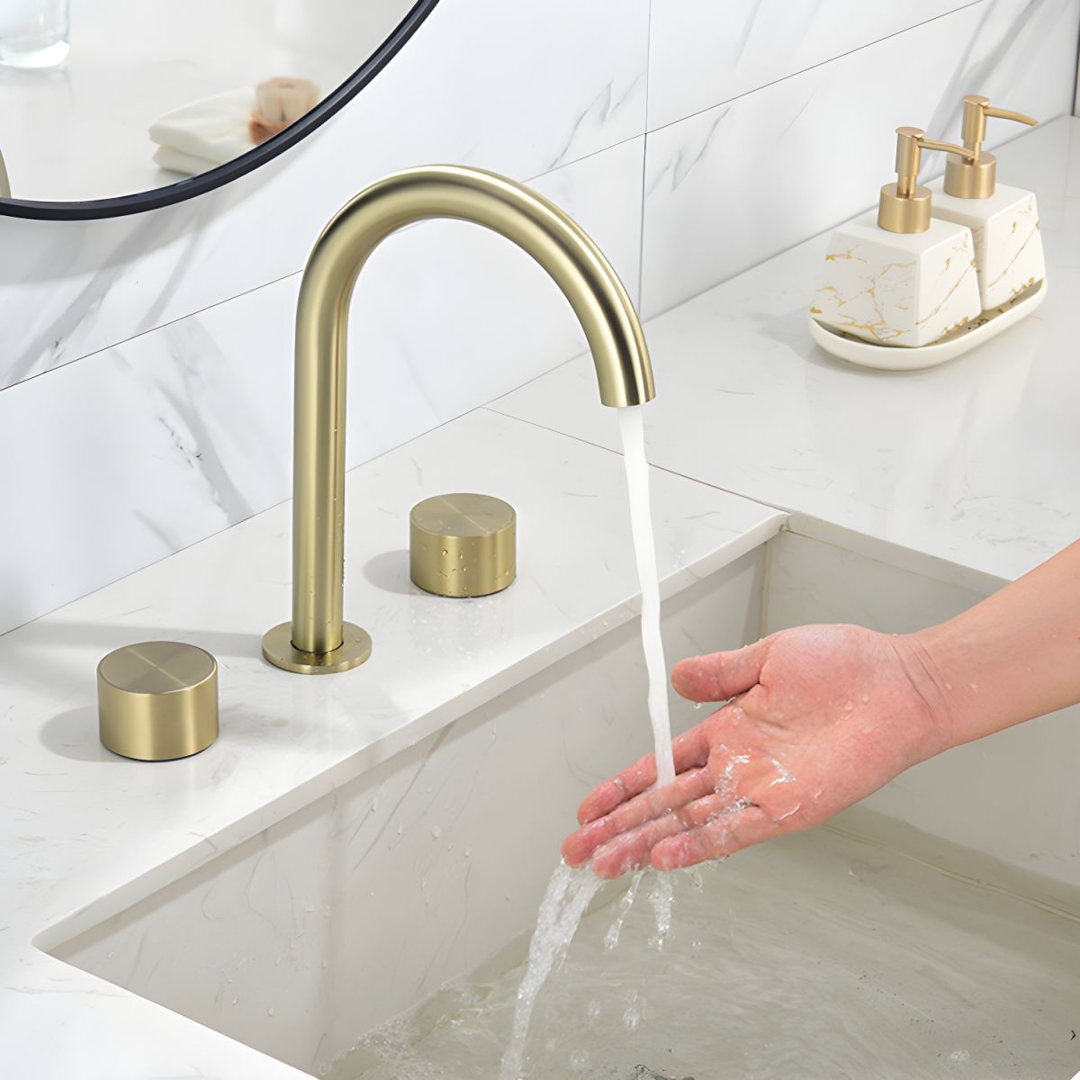 Juvallure | Modern Arched Silhouette Widespread Dual Handle Bathroom Sink Tap