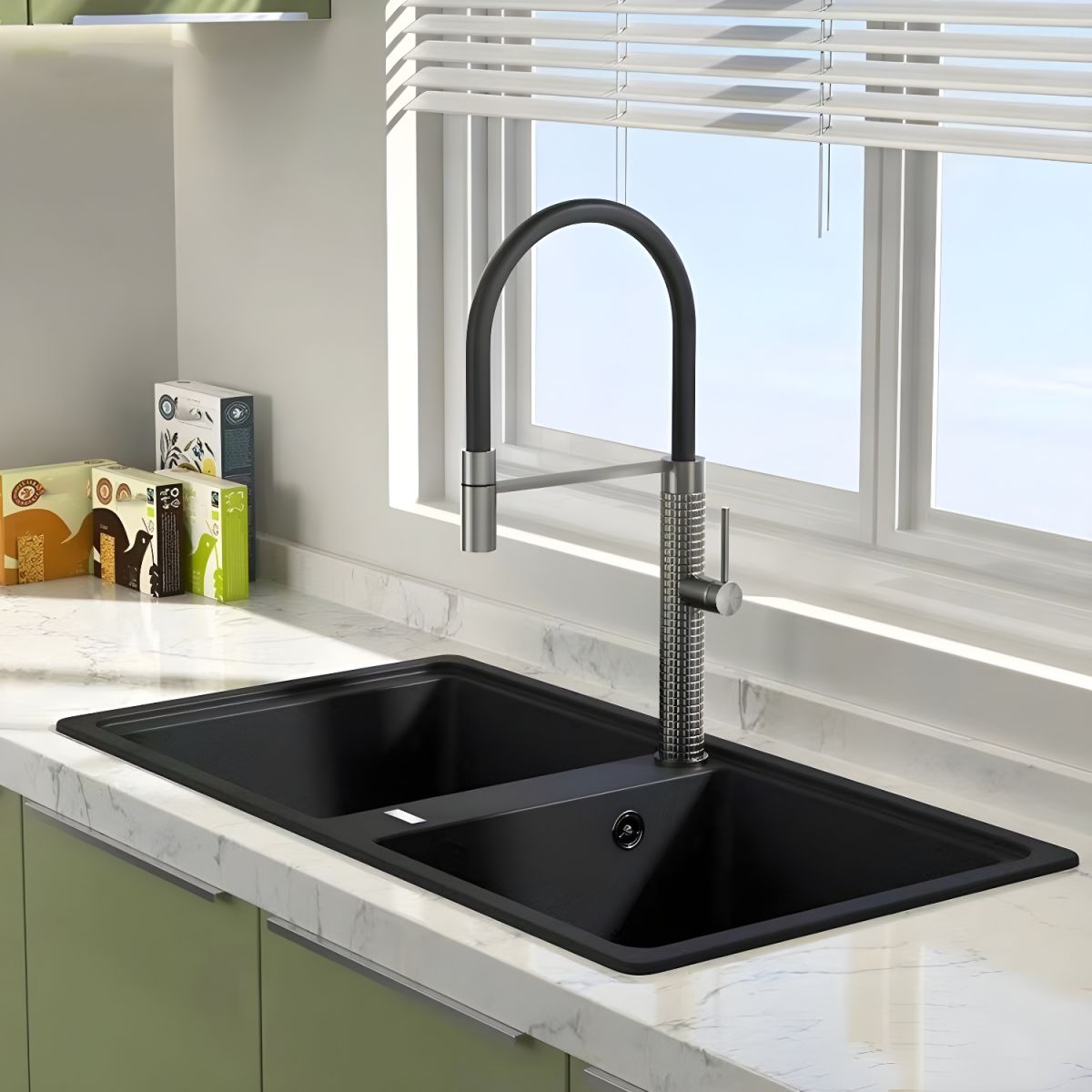 Lythvike | Industrial High Arc Swivel Spout Kitchen Sink Mixer Tap with Single Lever