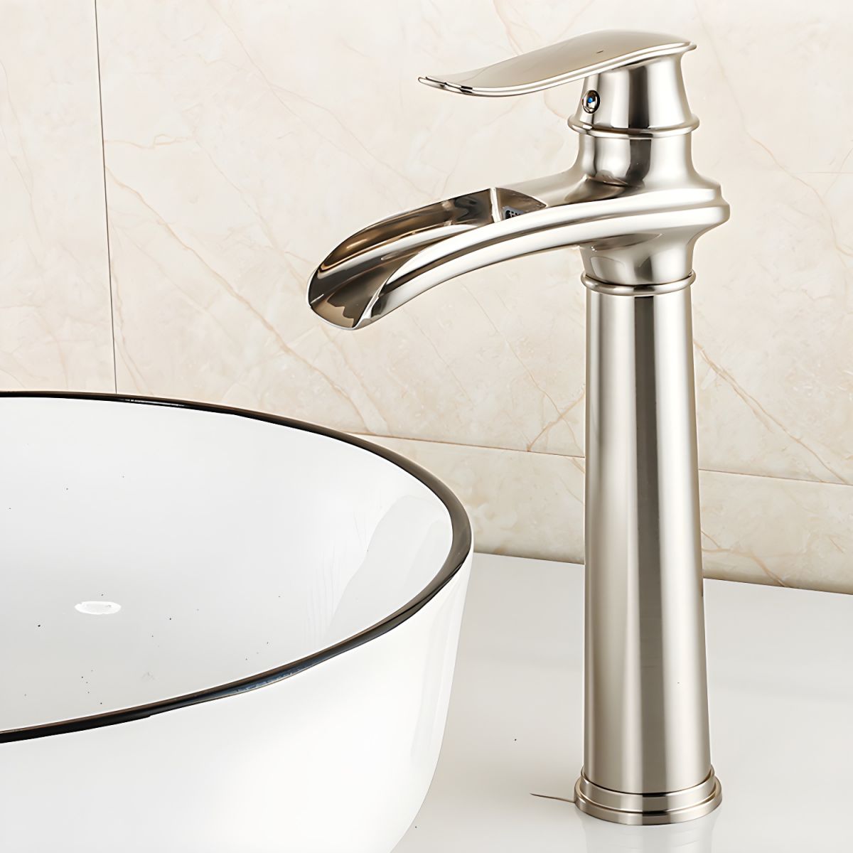 Sylthiro | Contemporary Arched Profile Waterfall Spout Vessel Bathroom Tap