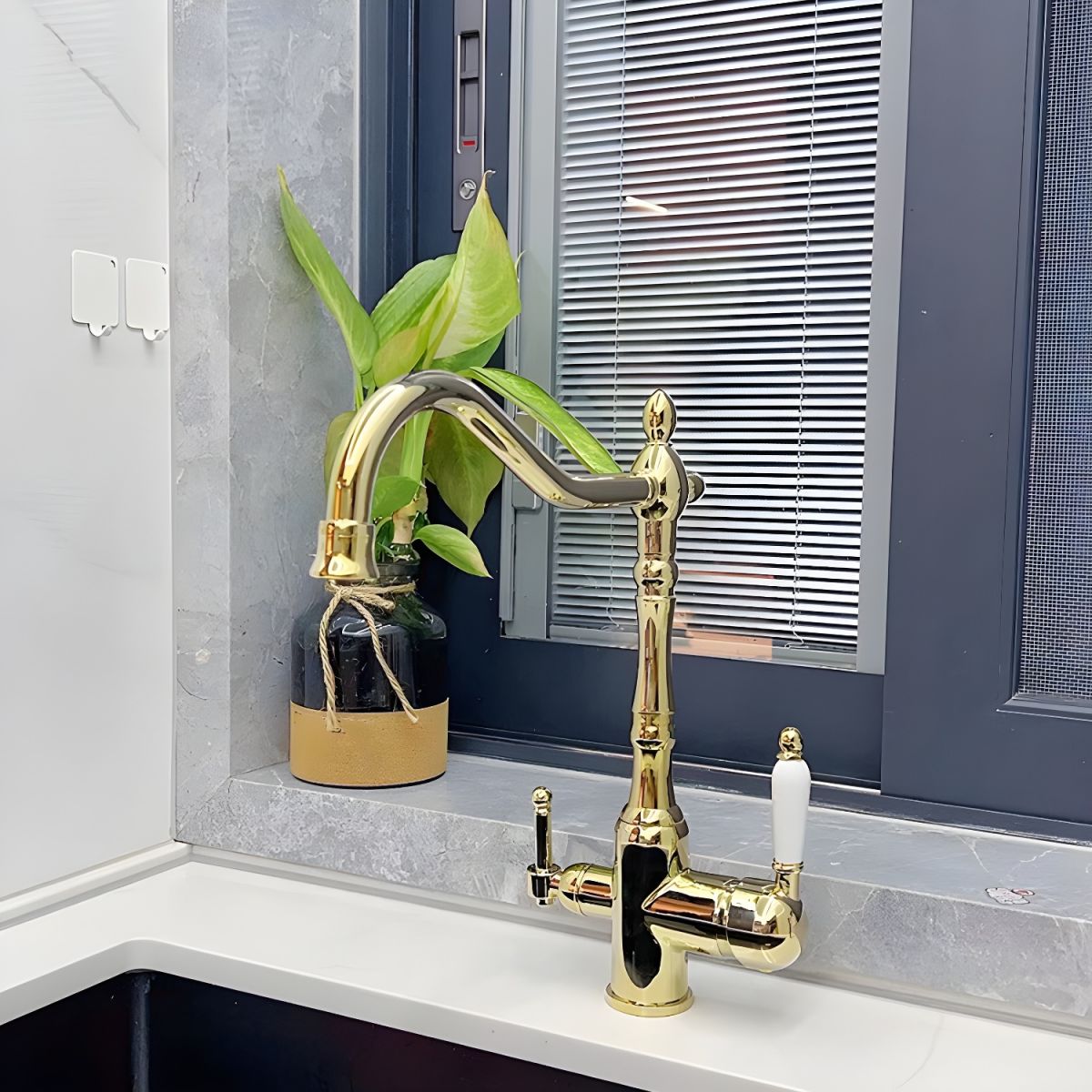 Halvarden | Classic Tall Arched Profile Two Handle Kitchen Sink Mixer Tap