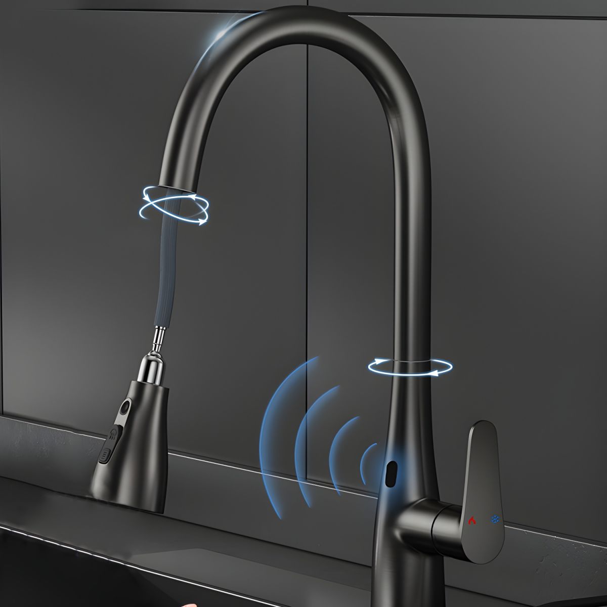Aerialvik | Modern High Arc Touchless Retractable Spout Kitchen Sink Mixer Tap