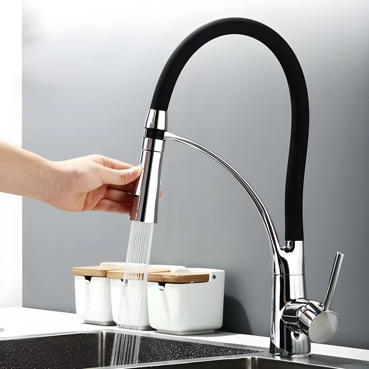 Arvidem | Modern High Arc Pull Down Spring Spout Kitchen Sink Mixer Tap