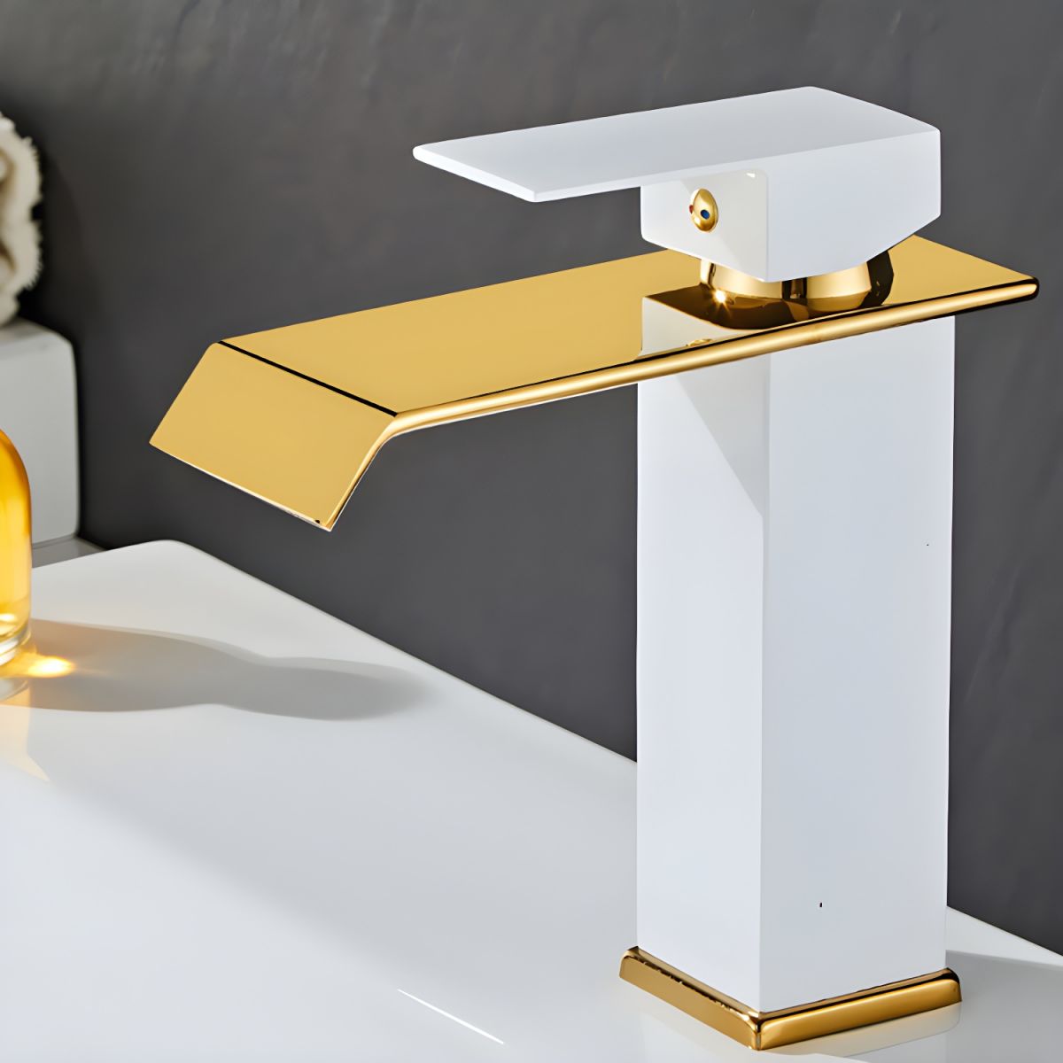 Hravund | Modern Square Waterfall Spout Bathroom Sink Tap