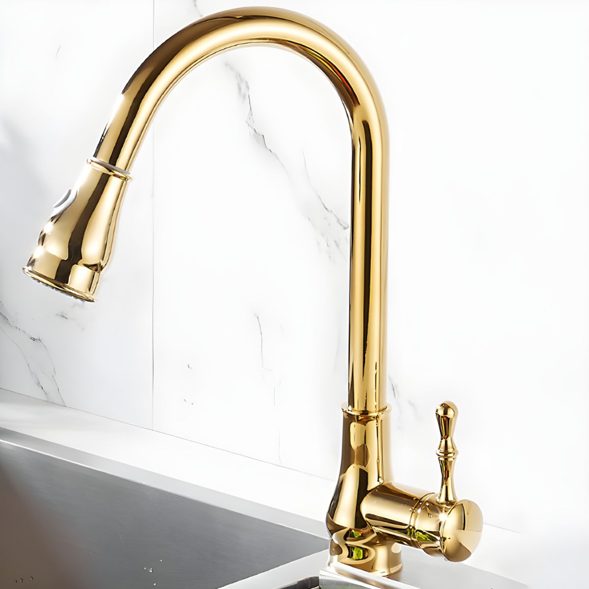 Kaldur | Luxury Brushed Gold High Arc Swivel Spout Kitchen Sink Mixer Tap