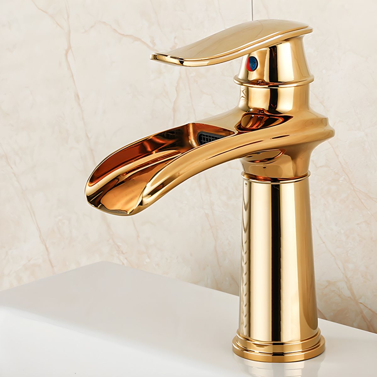 Sylthiro | Contemporary Arched Profile Waterfall Spout Vessel Bathroom Tap